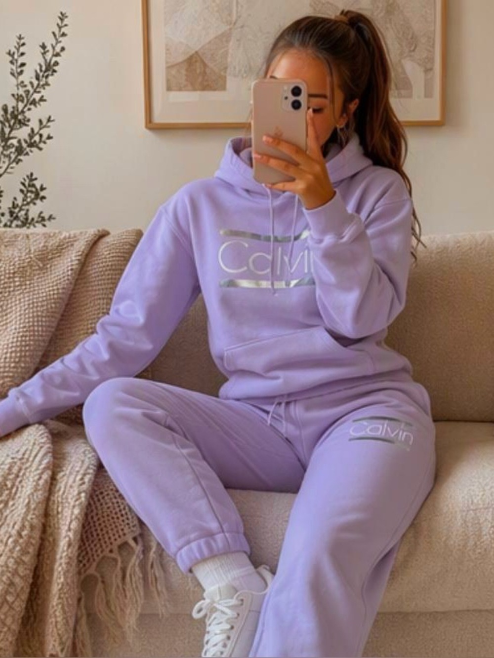 🌷 Calvin Klein Dupe Purple Jogger Hoodie Sweatshirt Set 🌷 NWOT
